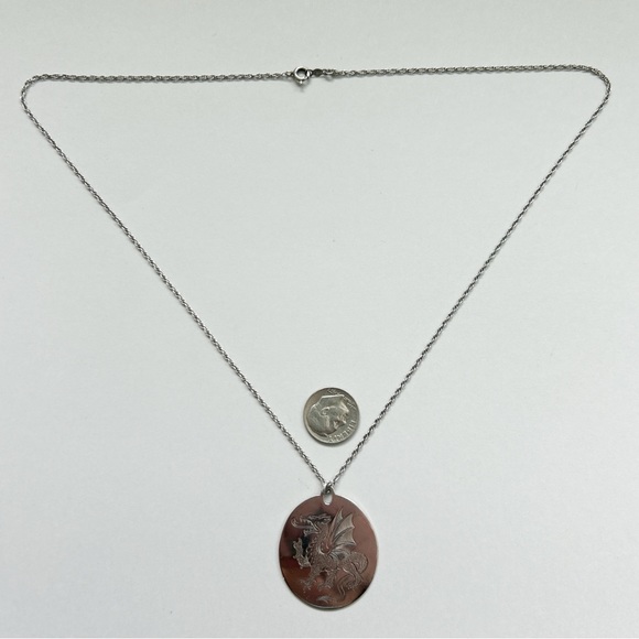 Statement Engraved Dragon Signed Sterling Silver Necklace - Picture 8 of 10